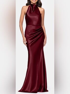 NEW Betsy & Adam Charmeuse Halter burgundy Dress SZ 14